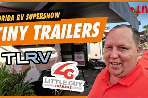🔴 LIVE Touring TINY Travel Trailers at Florida RV SuperShow (TRVL Lite & nuCamp!)