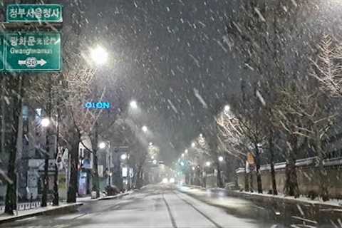 Seoul Night Heavy Snow Walk Relaxing Ambience Sleep White Noise Tinnitus Relief ASMR