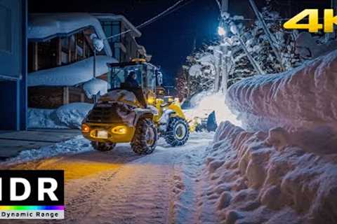 4K HDR // Relaxing night walk in snowy village of Niseko, Hokkaido, Japan