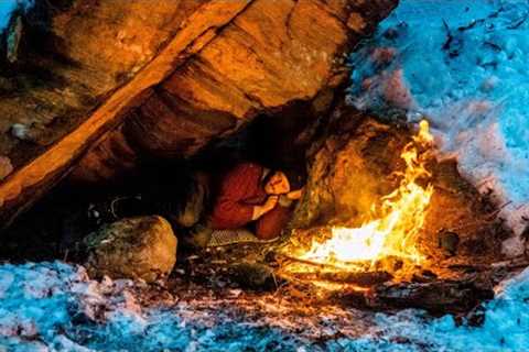 Surviving the Night Under a Rock in the Snow - no sleeping bag