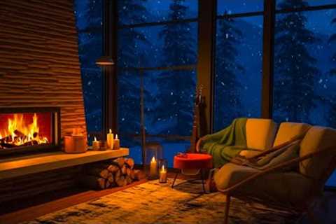 Ambience in a Cozy Winter Cabin with Snowfall & Fireplace Sounds🔥