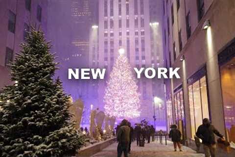 NYC Snowstorm Walk 4K NYC White Christmas ✨ Times Square, Rockefeller Center, Saks Light Show