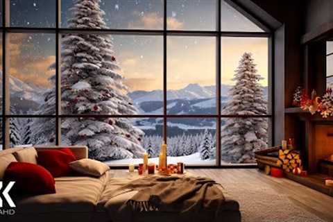 Winter Cozy Hut in Snowfall Ambience - 4K❄️ With Crackling Fireplace, Snow Falling & Relaxing..
