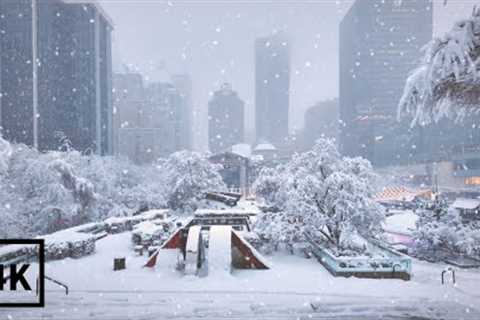 Snowstorm in Downtown Vancouver❄️Snowy Walk in Winter 2024【4K HDR】BC Canada (Sounds Of Snowfall)